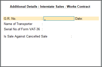 Additional Details : Interstate Sales - Works Contract