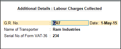 The Additional Details Screen for Labour Charges Collected