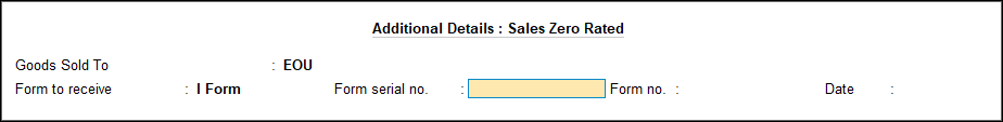 The Additional Details : Sales Zero Rated Screen in TallyPrime