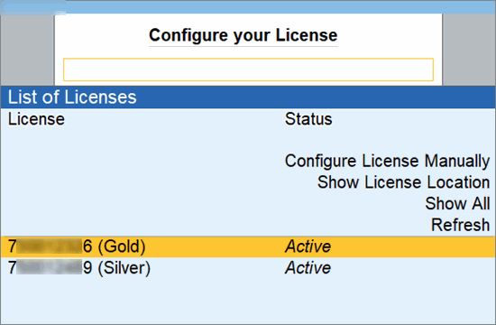 Select Tally license