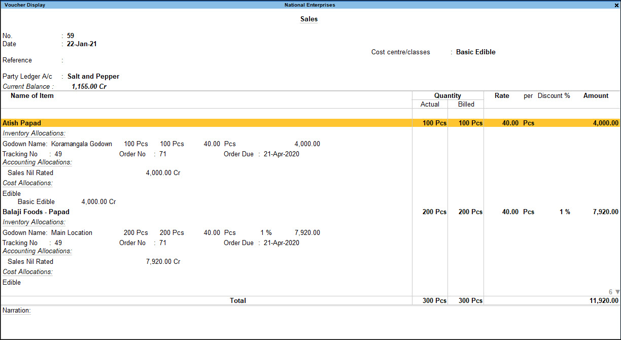 View Voucher Display for Sales from Stock Query