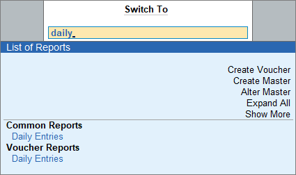 Switch to other options in TallyPrime