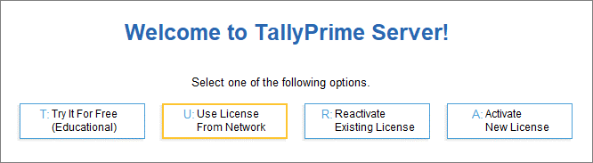 The Welcome to TallyPrime Server screen