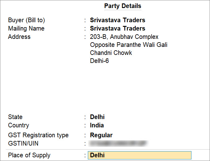 Party Details in Sales of RCM Goods and Services to a Registered Dealer in TallyPrime