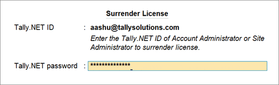 Surrender license in TallyPrime Server