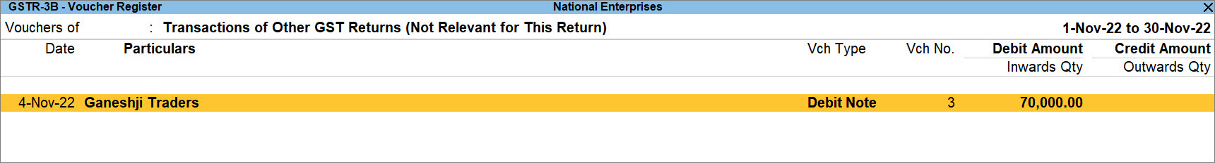 Debit Note in Not Relevant in this Return Section in GSTR-3B of TallyPrime