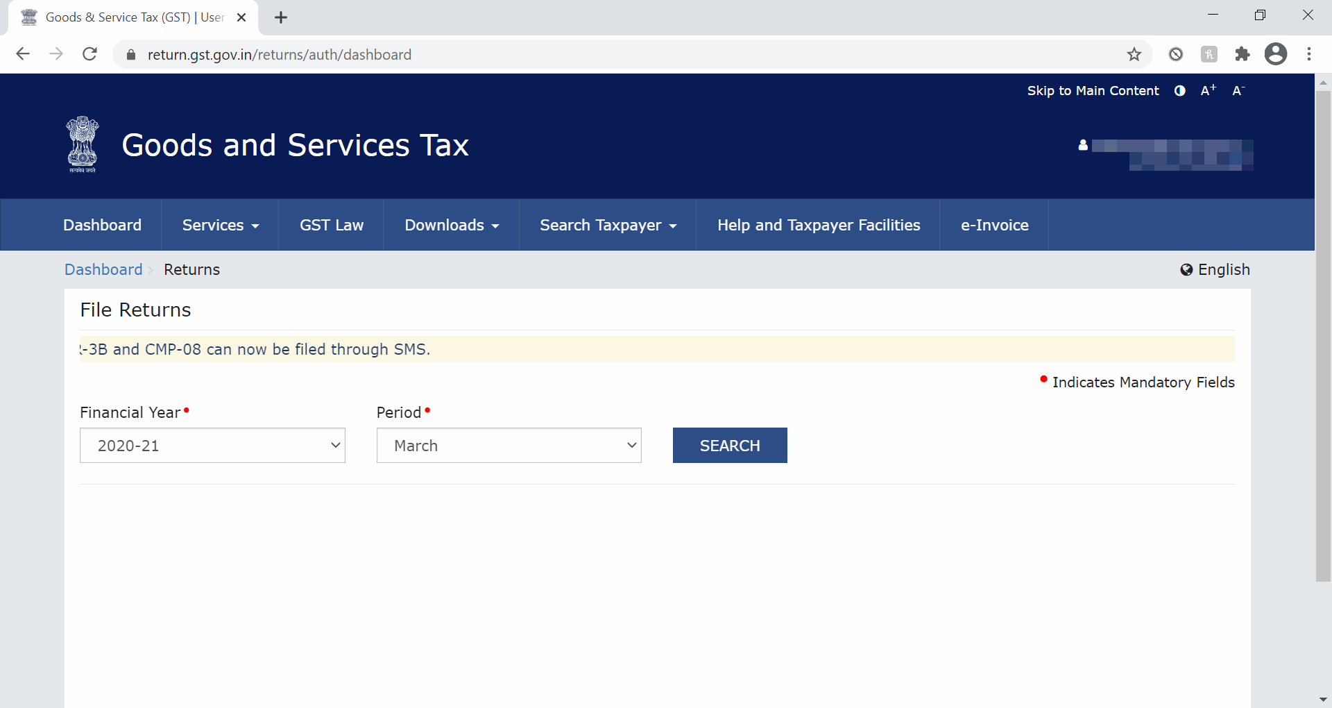 Select the Last Month of the Quarter for Filing E-Return on the GST Portal