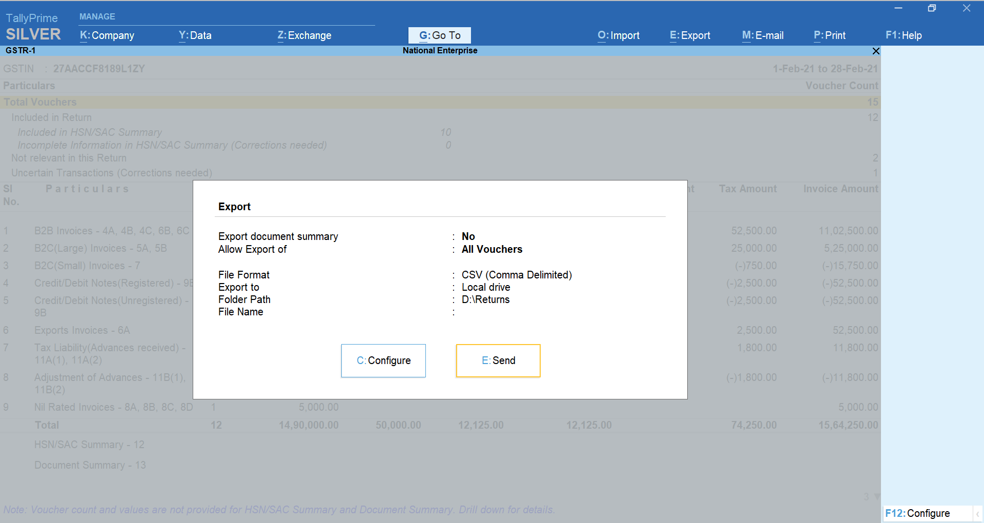 Export Section-wise CSV Files in TallyPrime