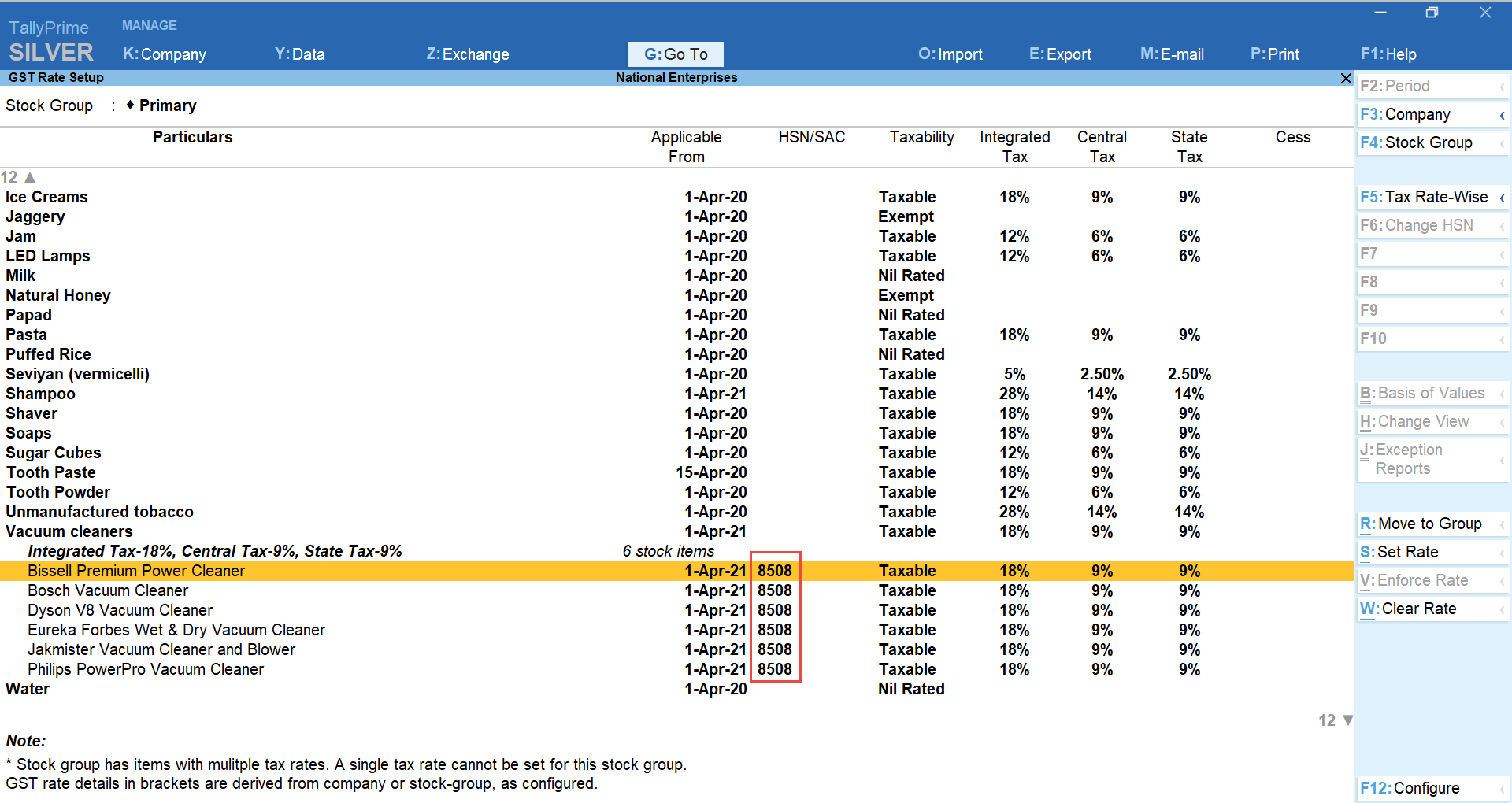 Manage HSN Codes SAC And Tax Rates In TallyPrime