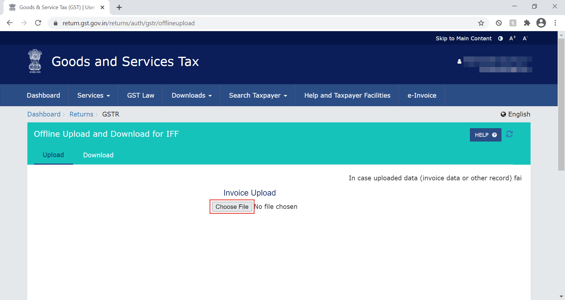 Choose Files to Upload for IFF on the GST Portal