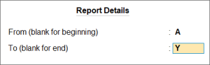 Alphabetical range for report