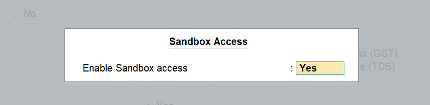 Enable Sandbox access in TallyPrime