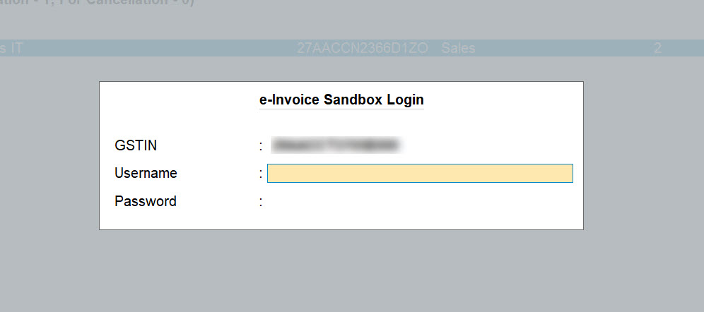 The e-Invoice Sandbox Login Screen