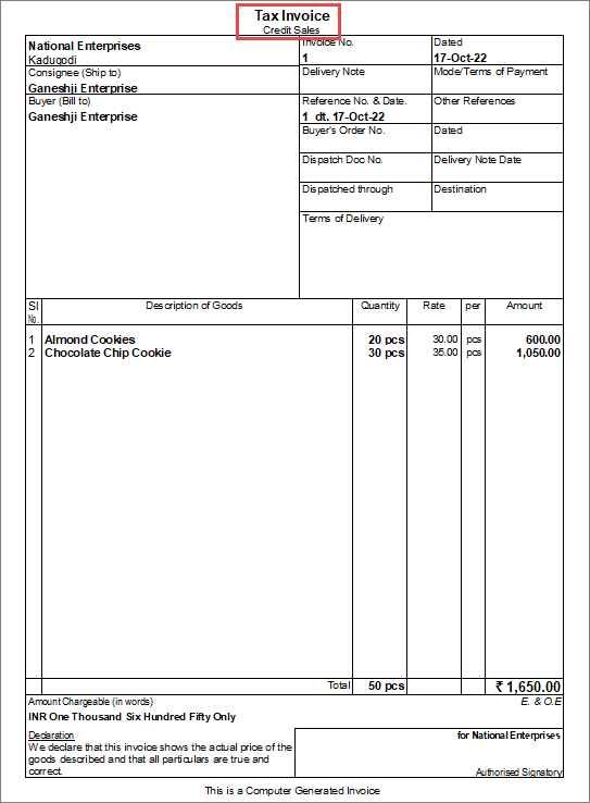 Change in Title and Subtitle in Tally Prime Invoice