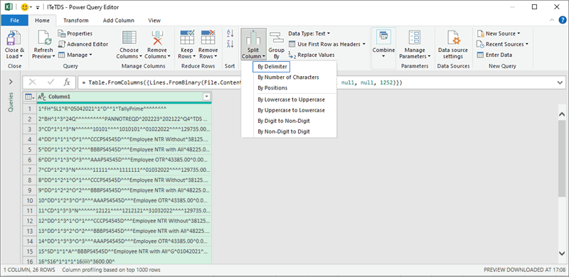 By Delimiter option for Power Query Editor