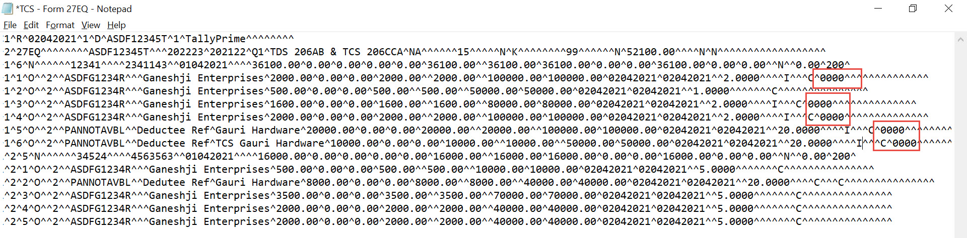 Before Removing 0000 from the Row in the Text File.
