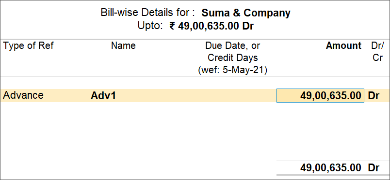 Bill-wise Details Screen For Advance TDS Payment