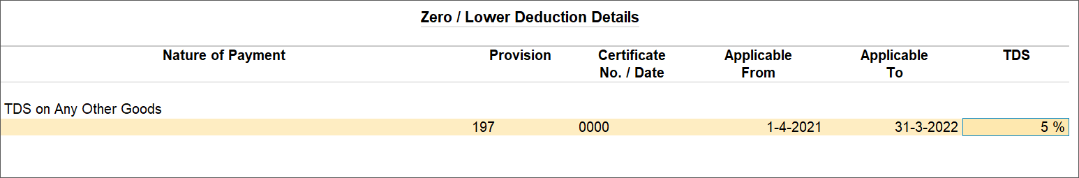 TDS on Higher Tax Rate in Zero/Lower Deduction Details Screen