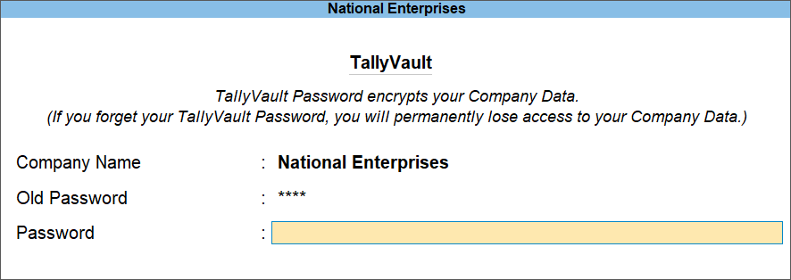 The TallyVault Password Screen