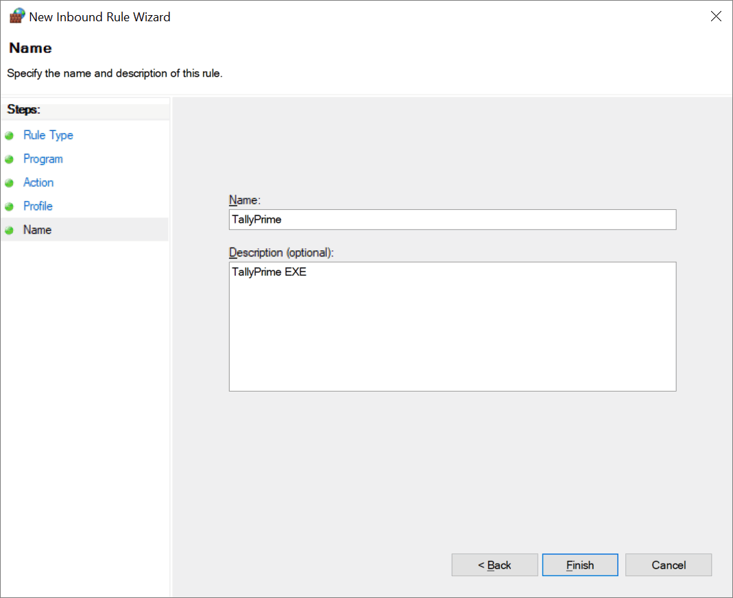 Name Tallyprime EXE in Firewall Exception Rule
