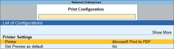 Default Printer Configuration in TallyPrime