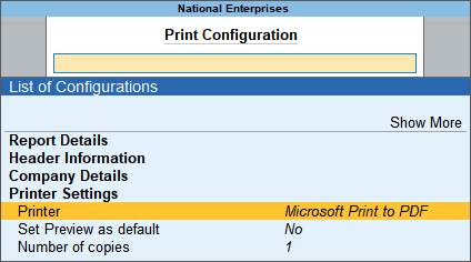 Printer Configuration in TallyPrime in Invoices and Reports