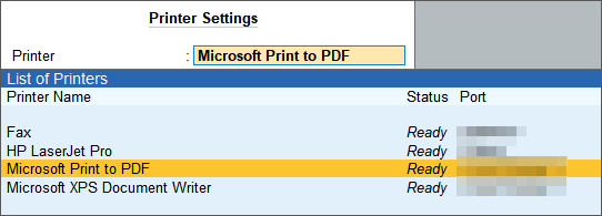 Printer Settings in TallyPrime