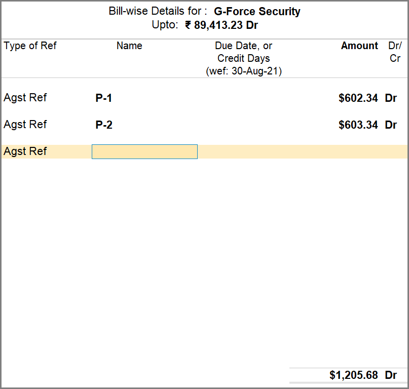 Bill Wise Details Issue for Against Reference in Currency in TallyPrime