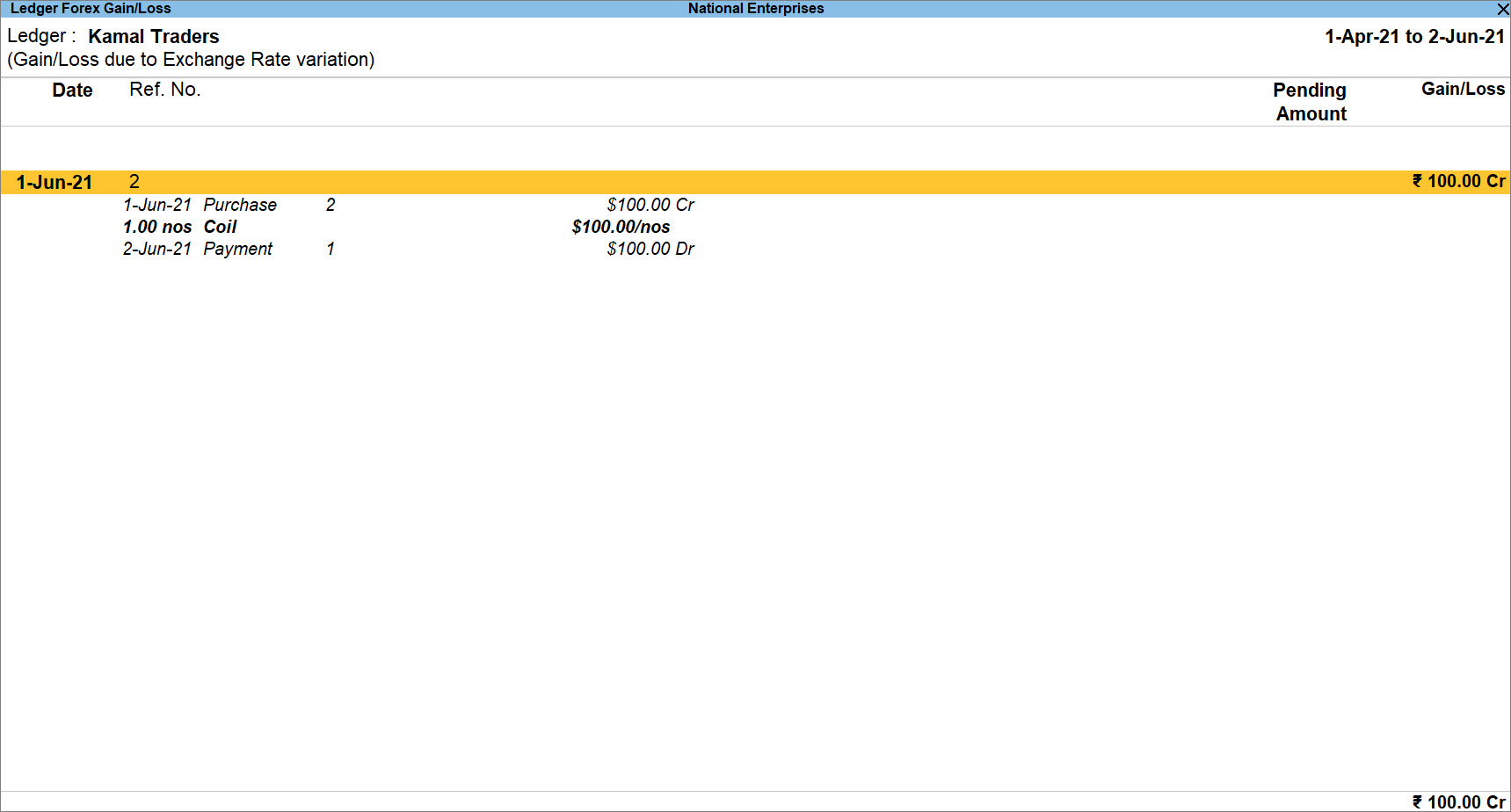 Ledger Forex Gain/Loss Report in TallyPrime