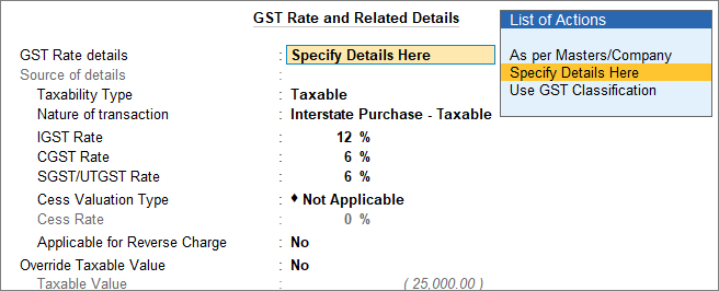 GST rate details for purchase of transport expenses