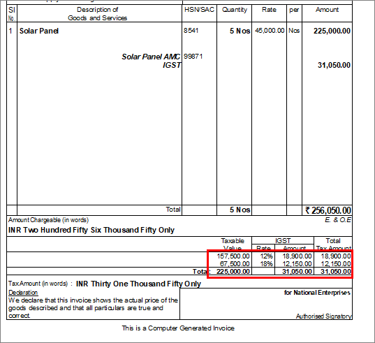 Printing invoice for solar and renewable project