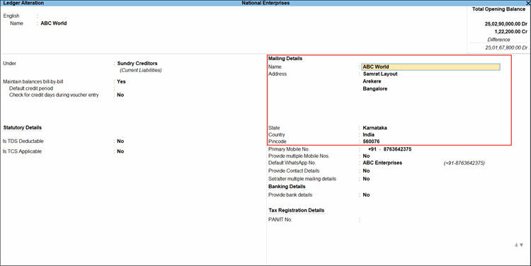 Ledger alteration screen