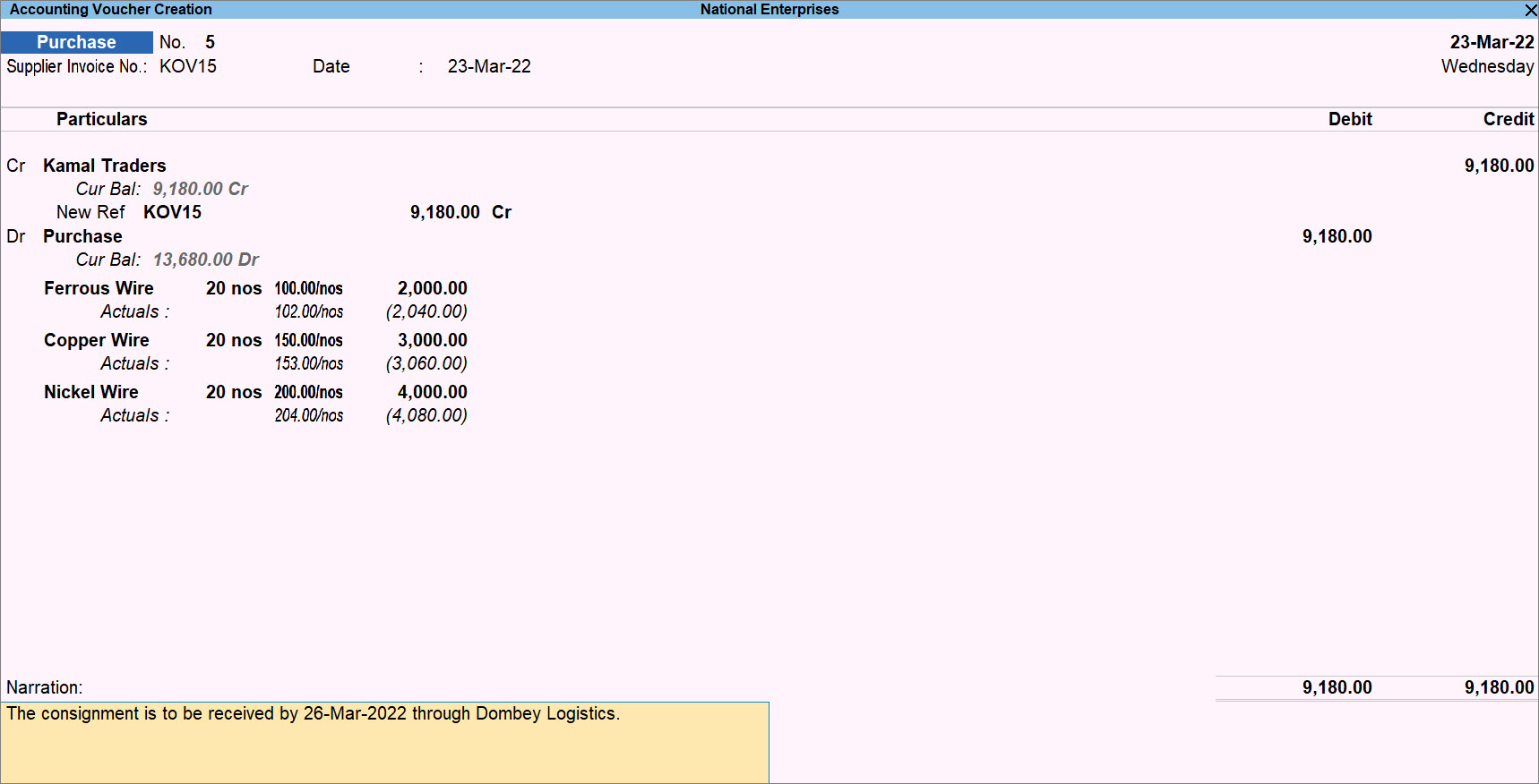 Accounting Voucher With Additional Cost on Stock Items in TallyPrime