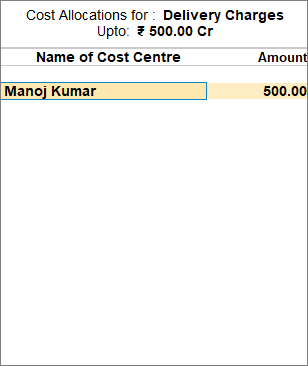 Recording additional charges with cost centre