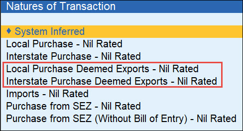 Deemed Export Transactions Types
