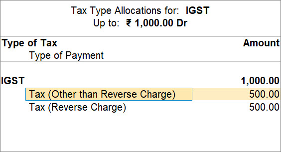 Tax Type Allocations for GST Payment Entry in TallyPrime