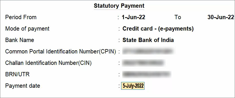 Statutory Payment Details in TallyPrime
