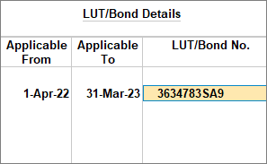 LUT Bond Details Screen