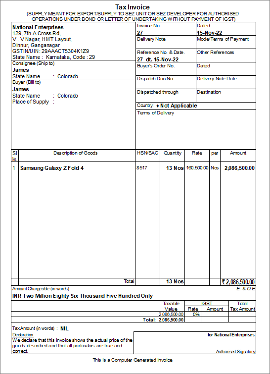 Print Export Invoice with LUT Bond