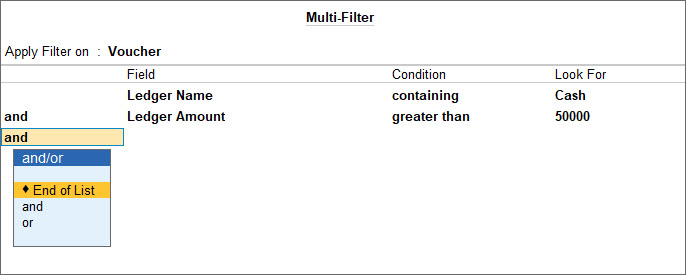 ApplyBasicFilter Multi-Filter Advanced TallyPrime