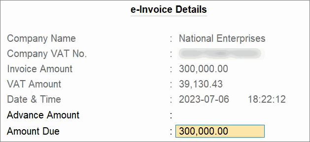 e-Invoice Details in Advance Receipts of TallyPrime