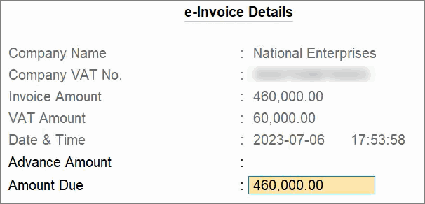 e-Invoice Details in Credit Note in TallyPrime