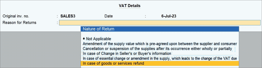 VAT Details in Credit Note in TallyPrime