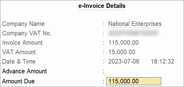e-Invoice Details in Debit Note in TallyPrime