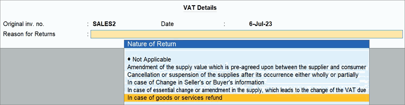VAT Details in Debit Note in TallyPrime