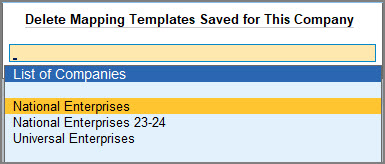 Delete Mapping Templates saved for This Company