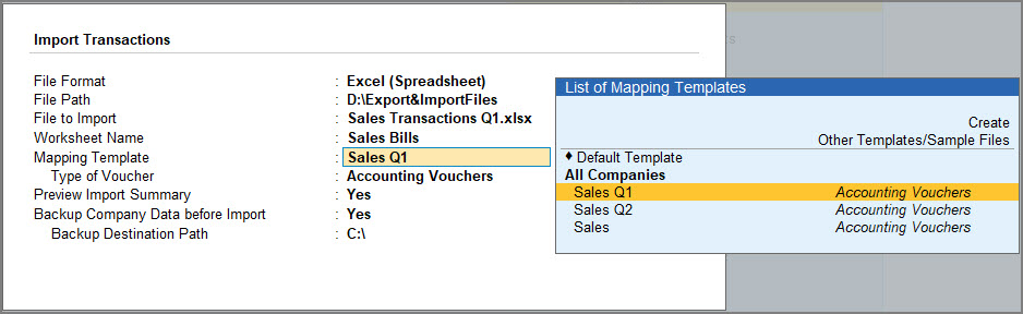 Import using Mapping Template