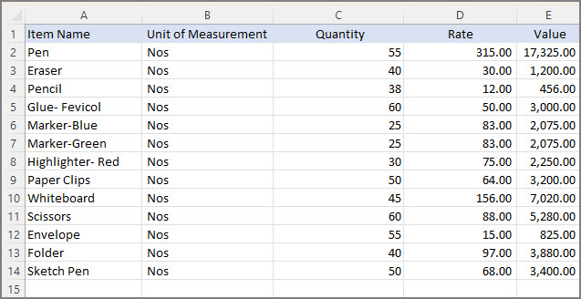 Stock Item List