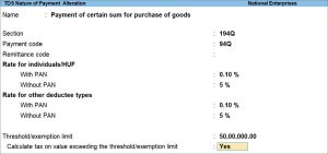 TDS Nature of Payment in TallyPrime