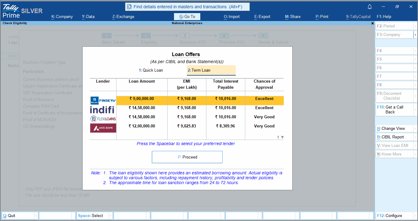 Business Loan Offer Screen